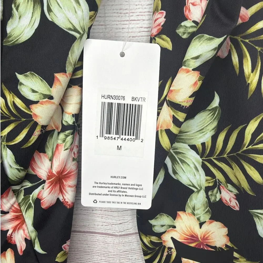 NWT Hurley Floral One Piece Surf Swimsuit Black Size Med Beach Vacation Swimwear